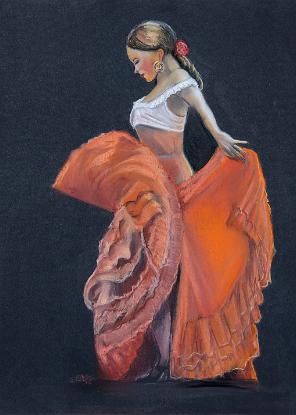 Red Flamenco in pastel